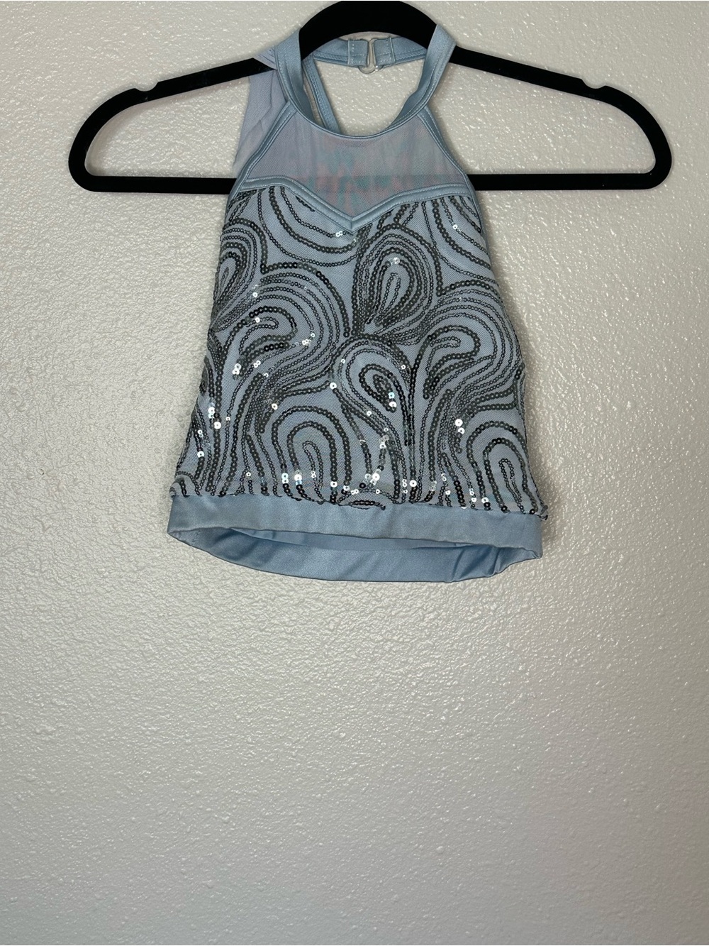 Weissman Light Blue Sequin Halter Dance Dress